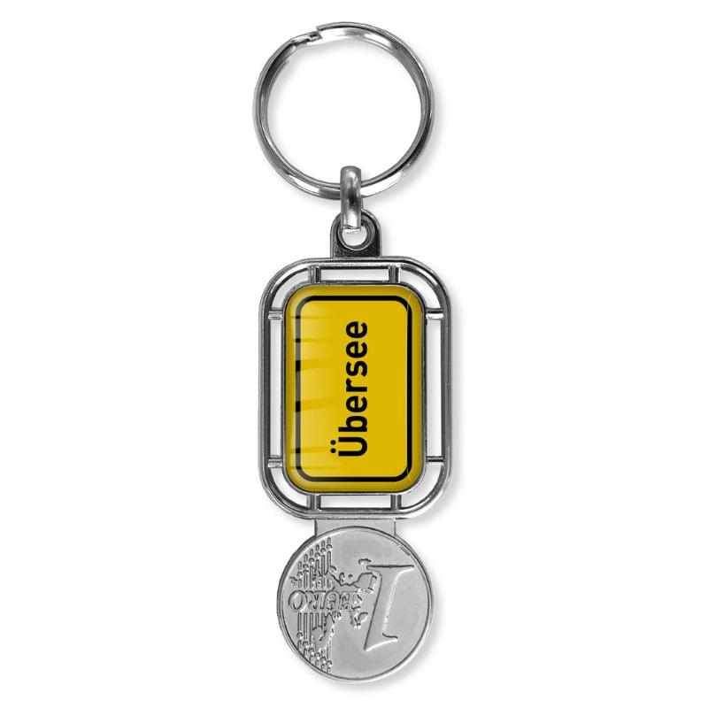 Straatnaam sleutelhanger - metaal - 2.9 cm - met winkelwagenmuntje - doming label