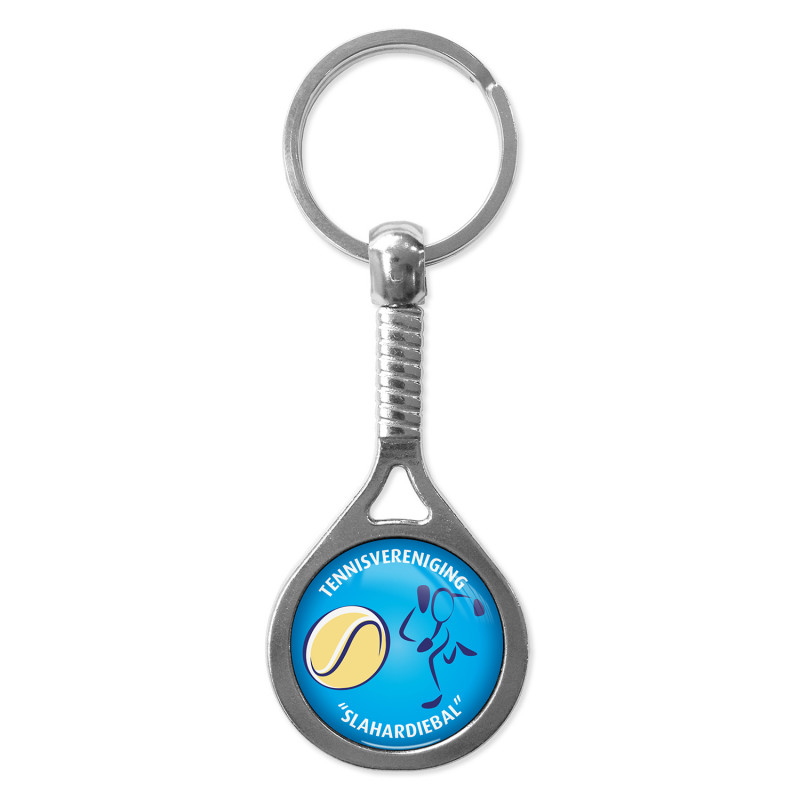 Tennis sleutelhanger - metaal - Ø 2.5 cm - met doming label