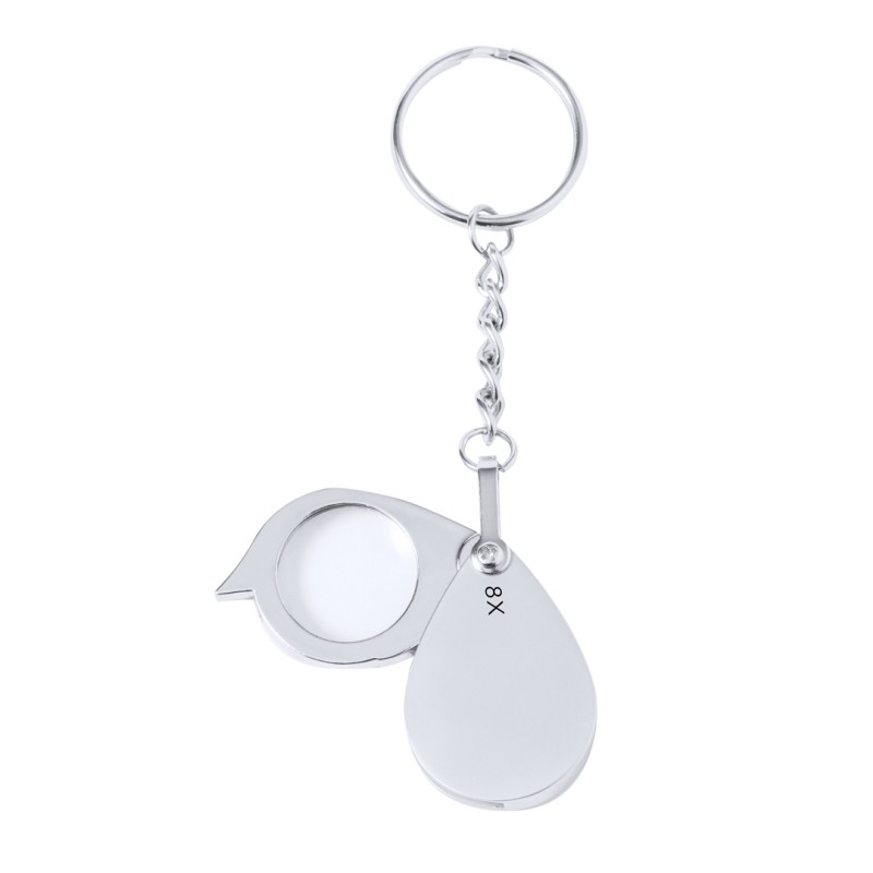 Kitins vergrootglas sleutelhanger - metaal - 8x vergroting - in zwart doosje