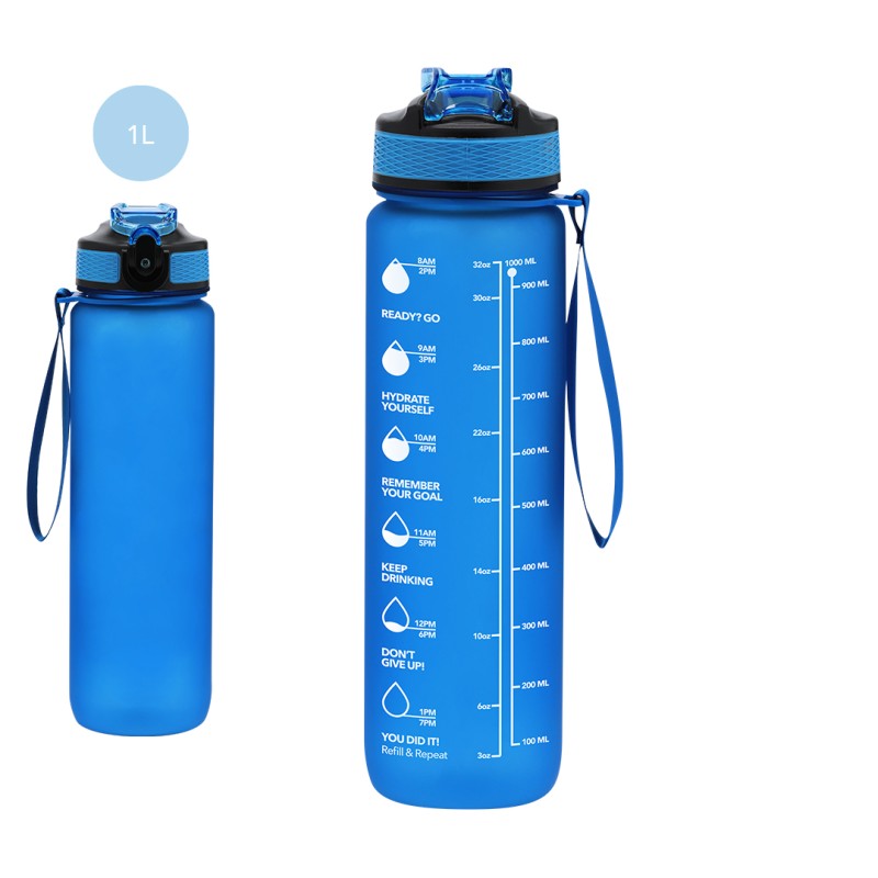 Ridof motiverende waterfles - 1L - PETG - met schroefdop en draagriem