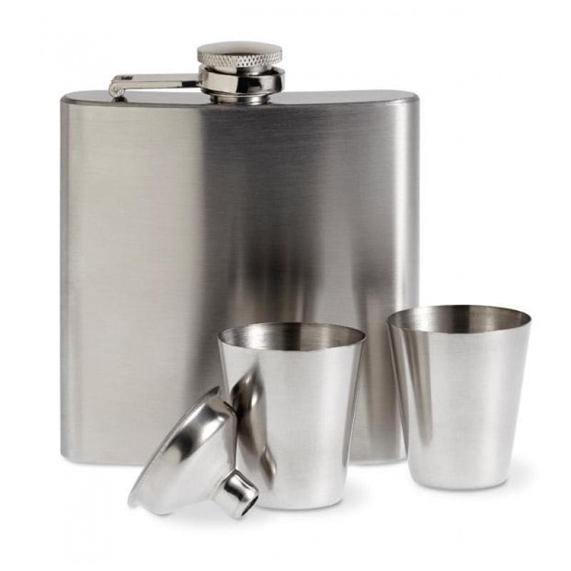 Heupfles set met bekertjes 175 ml - RVS - schroefdop