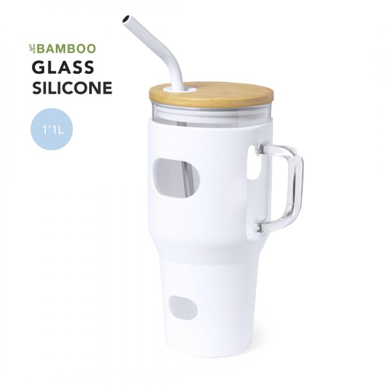 Namun drinkfles 1100 ml - glas - schroefdop met rietje