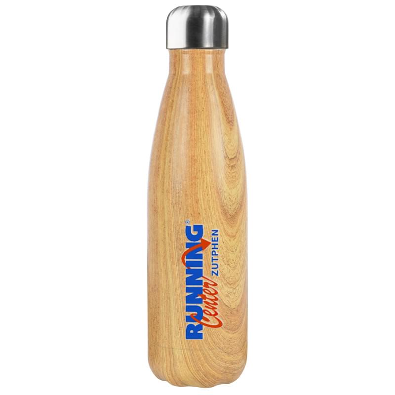 Swing thermosfles 500ml - RVS - dubbelwandig - natuurlijke hout look