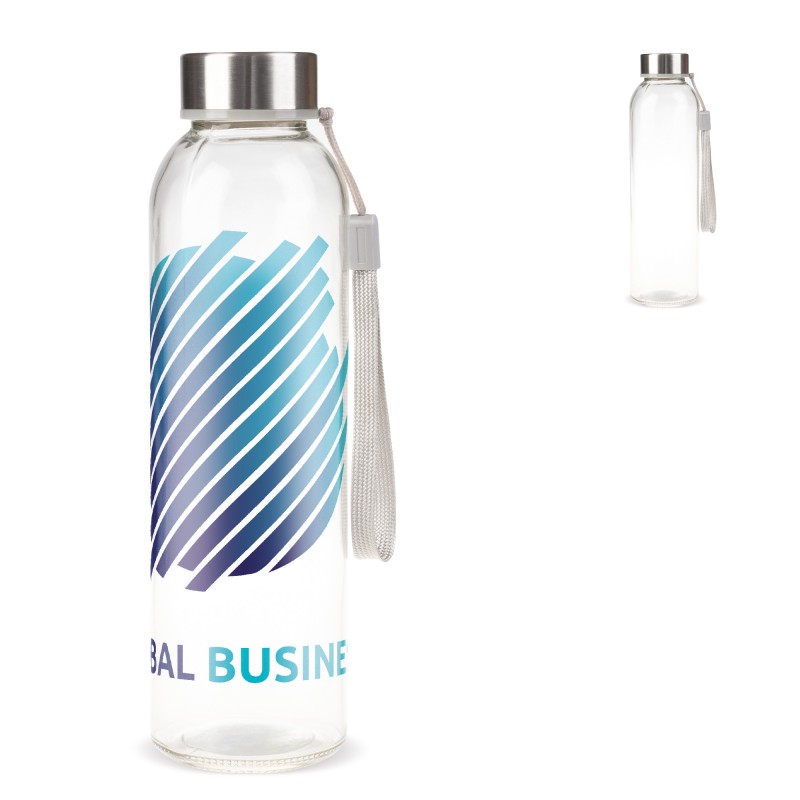 Waterfles 500ml - glas - transparant rondom bedrukt