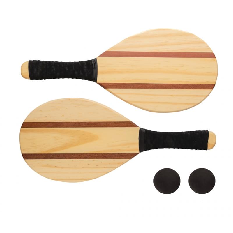 Frescobol tennisset - hout - 2 ballen - katoenen opbergzakje