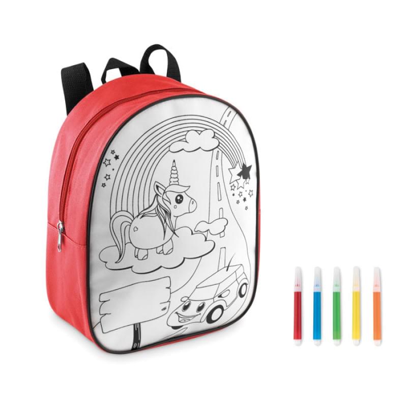 Backsketchy kinderrugtas - polyester - 600D - inkleurbaar - inclusief 5 stiften