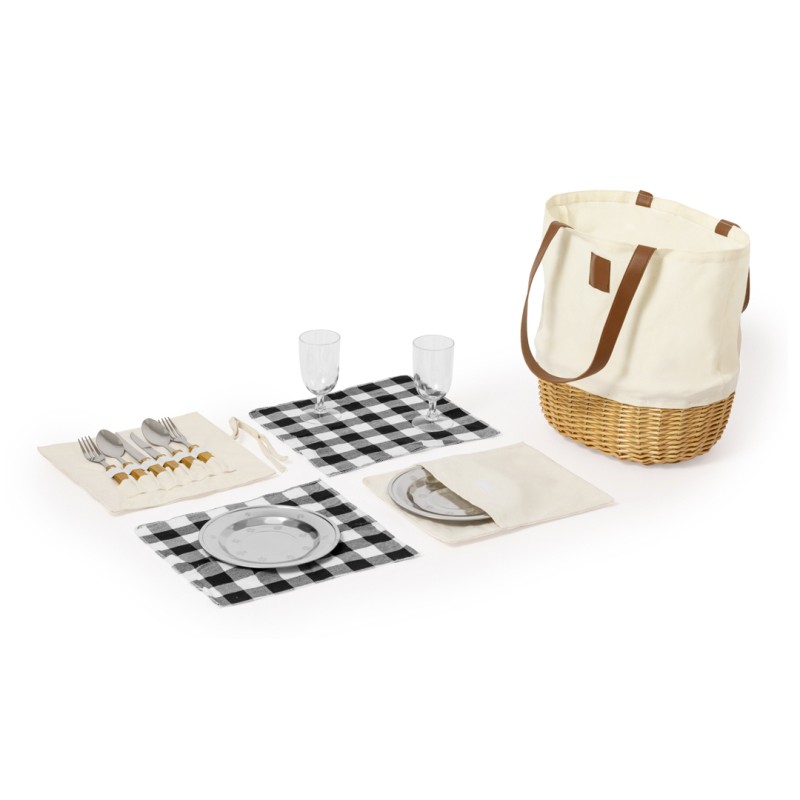 Picknick set Laudan - riet/katoen - met glazen en servies