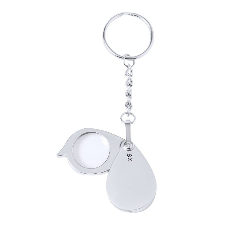 Kitins vergrootglas sleutelhanger - metaal - 8x vergroting - in zwart doosje
