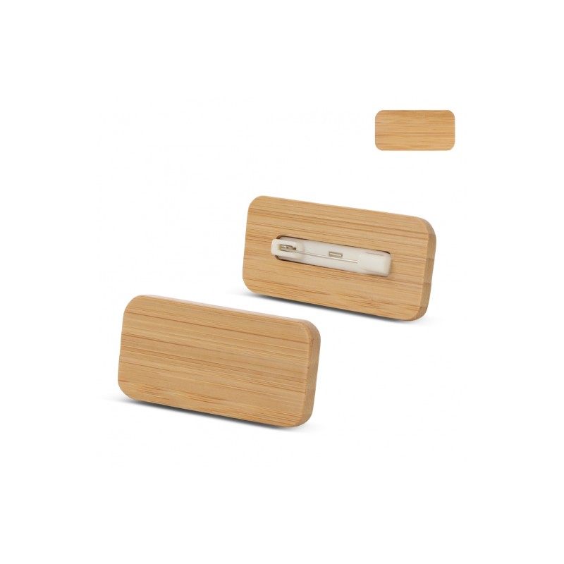 Naambadge - 2.7 x 5.5 cm - bamboe - met speld