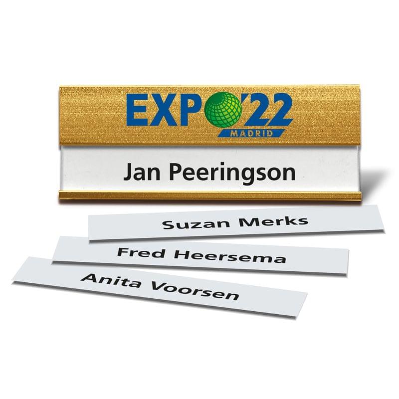 Gouden naambadge - 2.5 x 7 cm - aluminium - spelsluiting