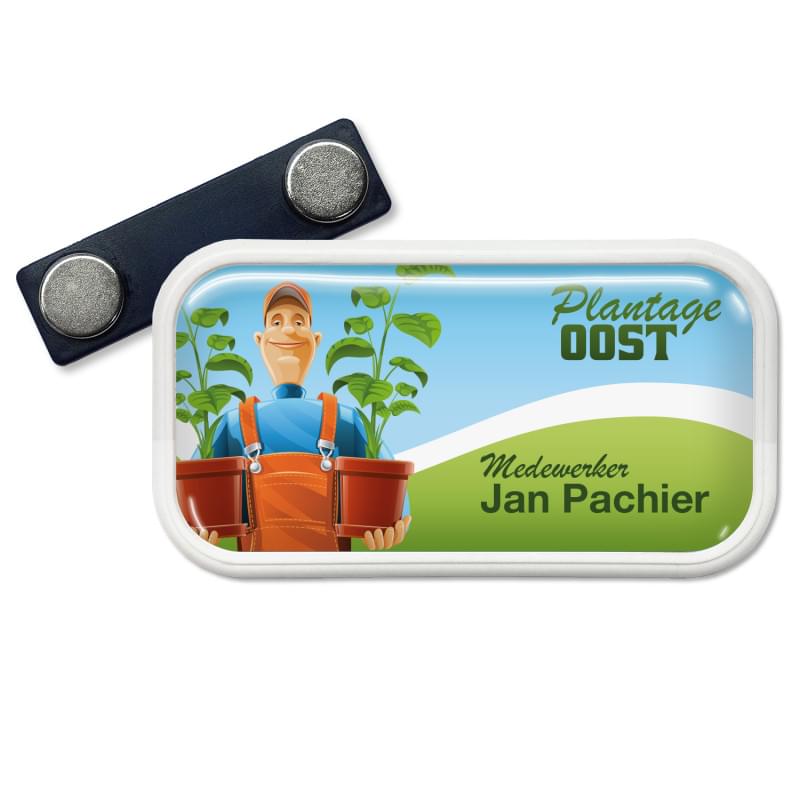 Naambadge - 3.5 x 7 cm - kunststof - magnetisch