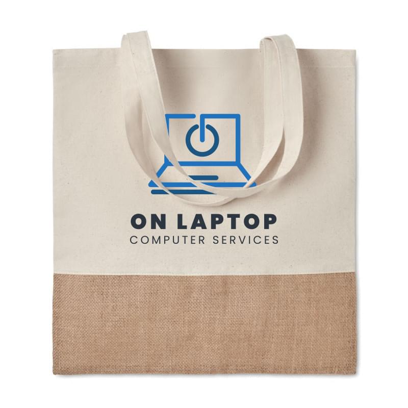 India Tote boodschappentas - twill katoen/jute - 160 g/m² - 41 x 38 cm - lange hengsels