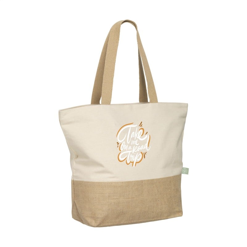 Cancun strandtas 30 L - jute/organisch katoen - 320 g/m² - Oeko-tex - ritssluiting