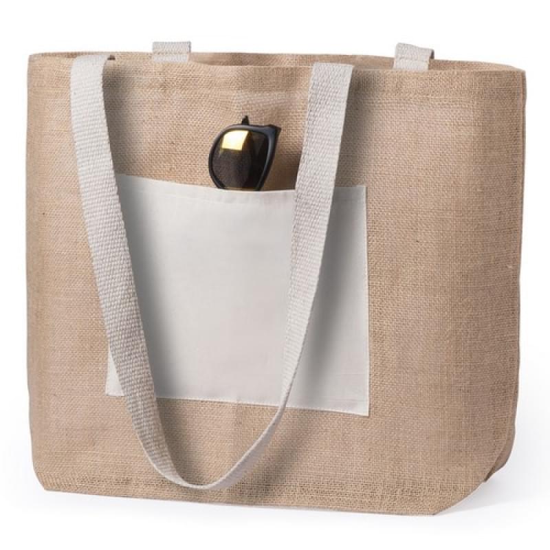 Farus tas 48 x 35 x 15 cm - jute/katoen - lange handgrepen - inzetstukken