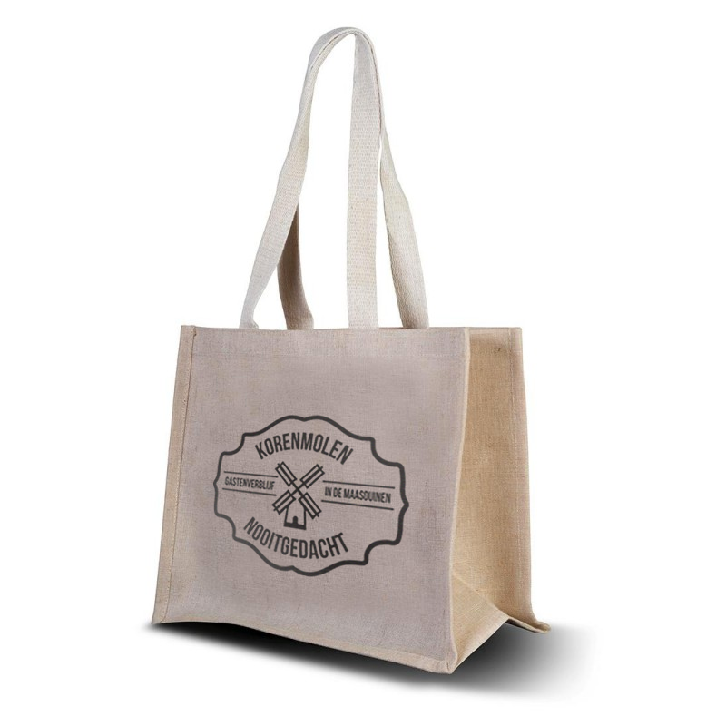 Juco draagtas - jute en katoen - 37 x 30 x 15 cm - lange zachte hengsels