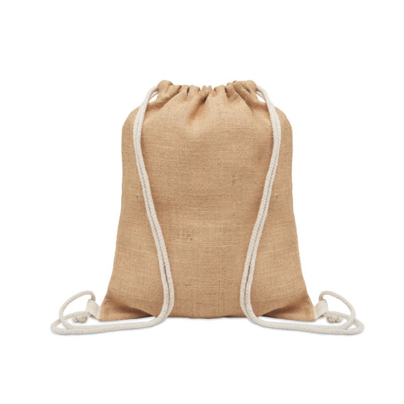 Rugzak met koord 33 x 41.5 cm - jute/katoen - trekkoord sluiting