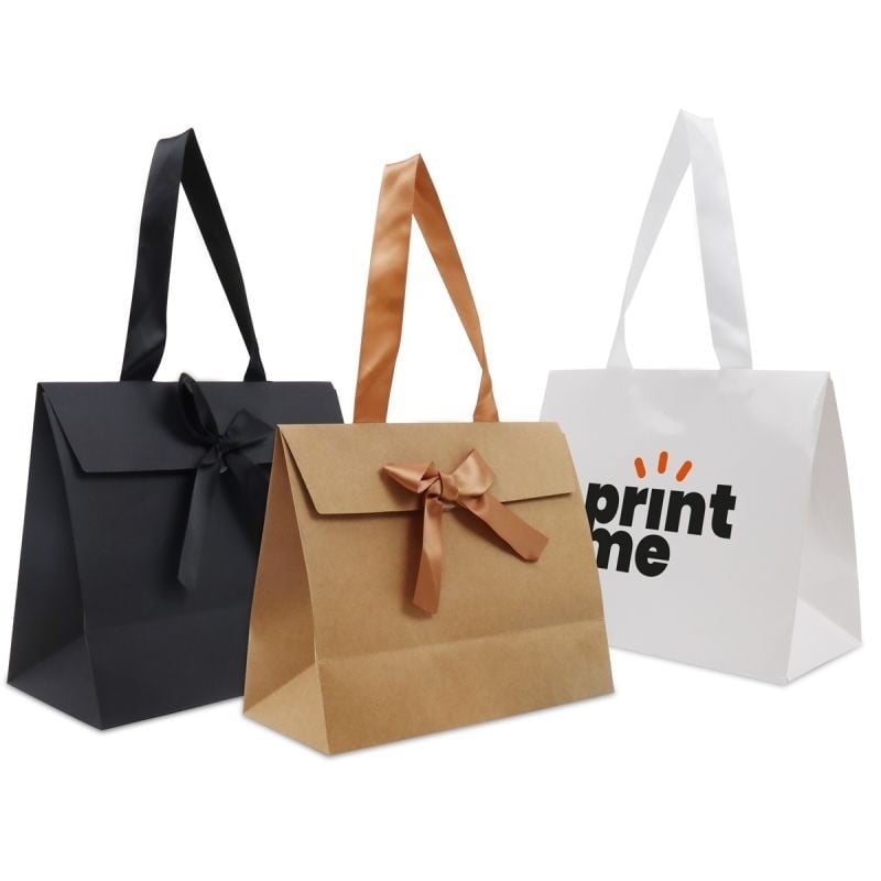 Papieren geschenktas met strik 180 g/m² - A5+ liggend - gelamineerd - satijnen lint