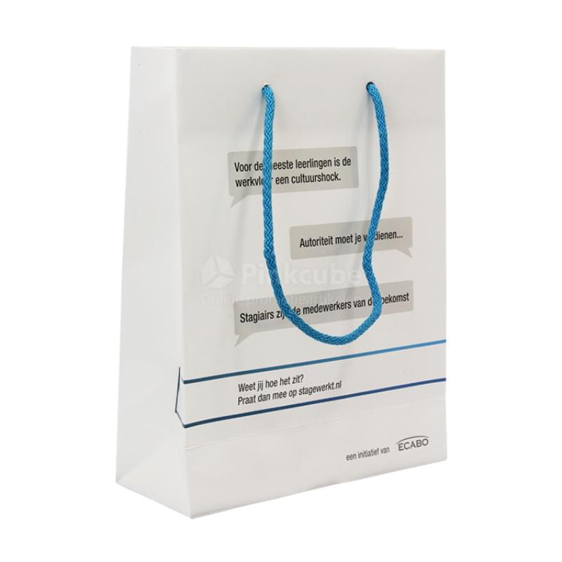 Papieren tas 170 g/m² - A5 - wit - all over bedrukt - katoenen koord