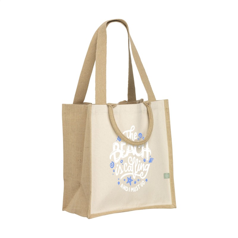 Yucatan shopper - jute en organisch canvas - 320 g/m2 - 30 x 33 x 19 cm - GOTS - korte en lange hengsels