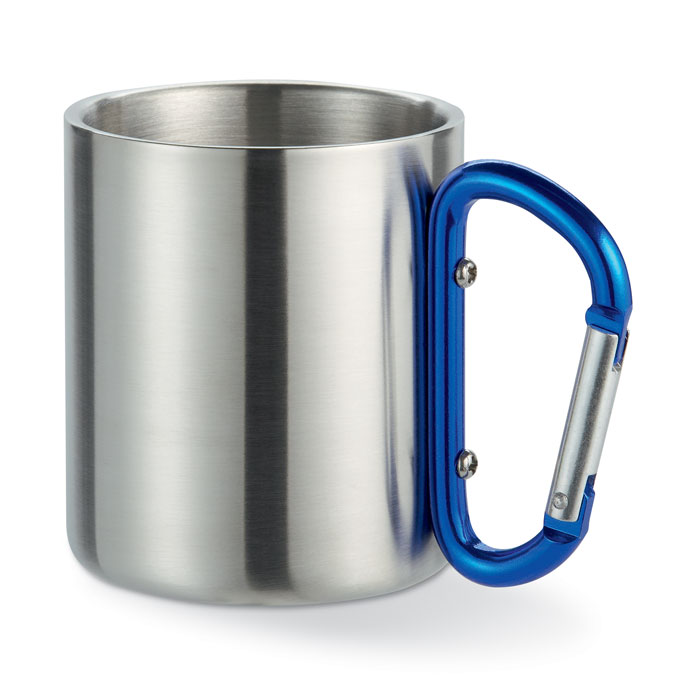 Dubbelwandige mok met karabijnhaak als handvat-Blauw-Zonder opdruk