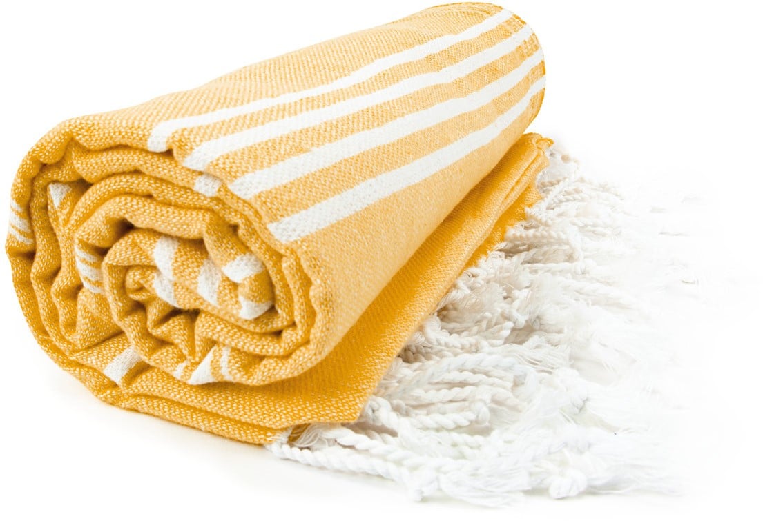 Hamamdoek 100 x 180 cm-Honey yellow / white