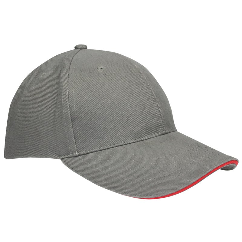 Heavy Brushed Cap-Grijs / Rood, #bac7c0-Borduring