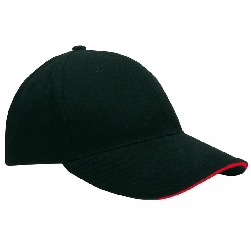 Heavy Brushed Cap-Zwart / Rood, #de2127-Borduring