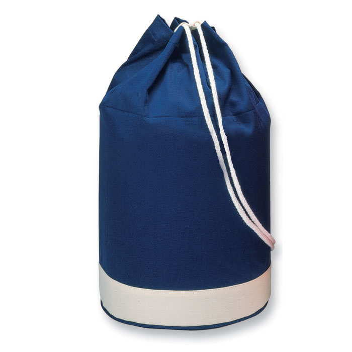 Katoenen strandtas met witte streep-Blauw-Zonder opdruk