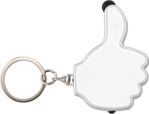 Kunststof sleutelhanger handje met stylus en lampje-Wit