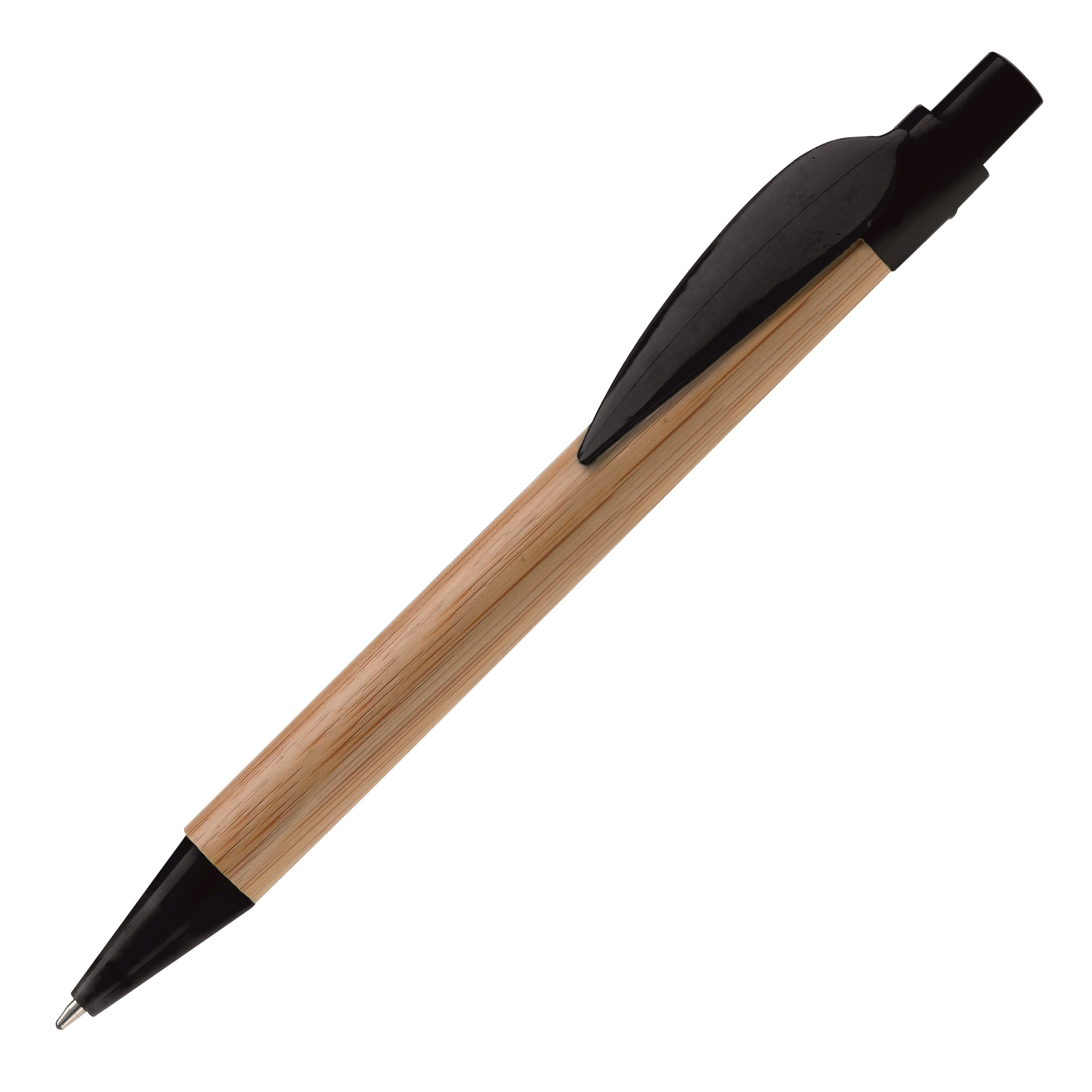 Leaf balpen - bamboe - zwarte inkt - gekleurde clip en punt - ECO-Zwart