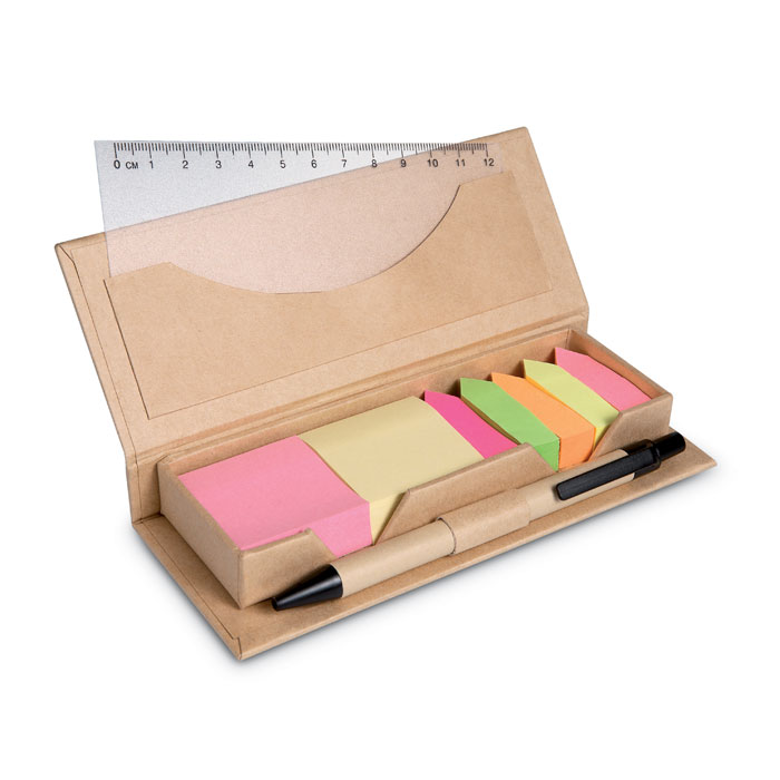 Memoset van karton met pen-Beige-Zonder opdruk