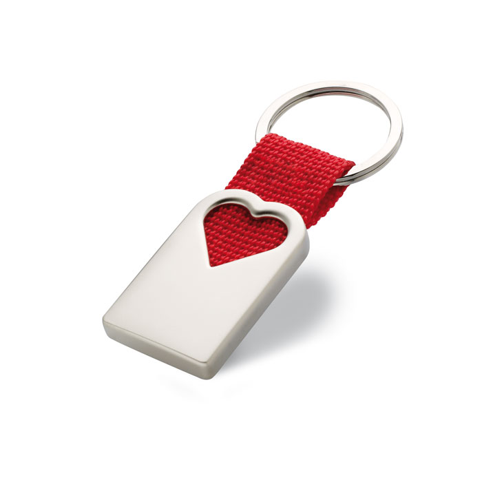 Metalen sleutelhanger met hartvormige uitsparing-Rood-Zonder opdruk