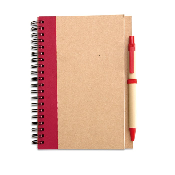 Notitieblok en balpen-Rood-Zonder opdruk
