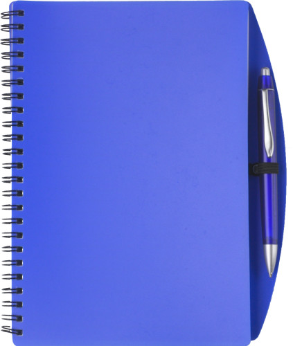 Notitieboekje (A5), incl. plastic balpen-Blauw-Zonder opdruk