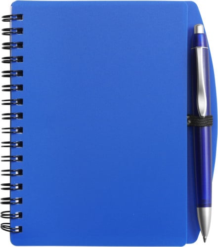 Notitieboekje (A6), incl. plastic balpen-Blauw-Zonder opdruk
