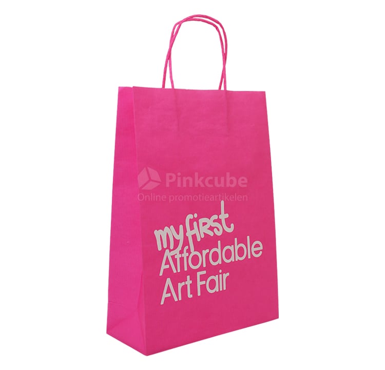 Papieren tas met gedraaid koord A4-Hotpink