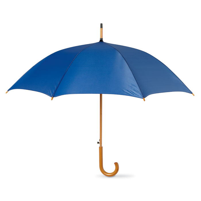 Paraplu met houten handvat automatisch-Blauw-Zonder opdruk