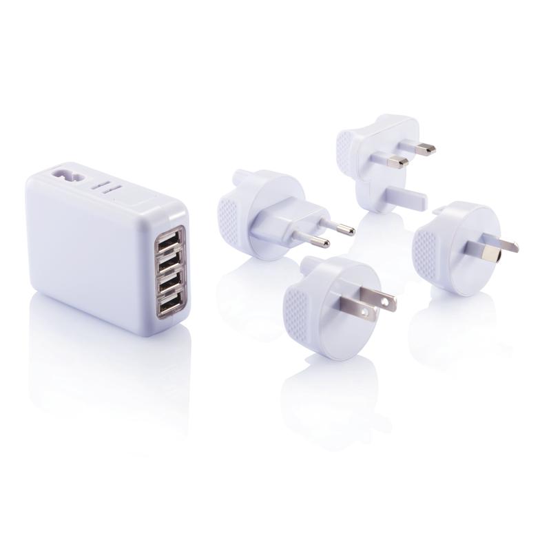 Reisstekker met 4 USB poorten-Wit-Zonder opdruk