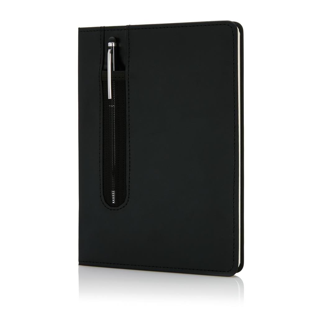 Standaard hardcover PU A5 notitieboek met stylus pen-Zwart