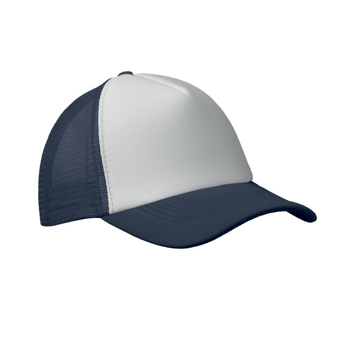 Trucker baseball cap - polyester - 5 panelen - gekleurde klep - druksluiting-Donkerblauw
