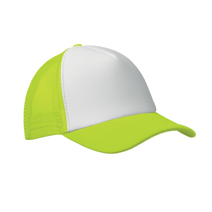 Trucker baseball cap - polyester - 5 panelen - gekleurde klep - druksluiting-Neon geel