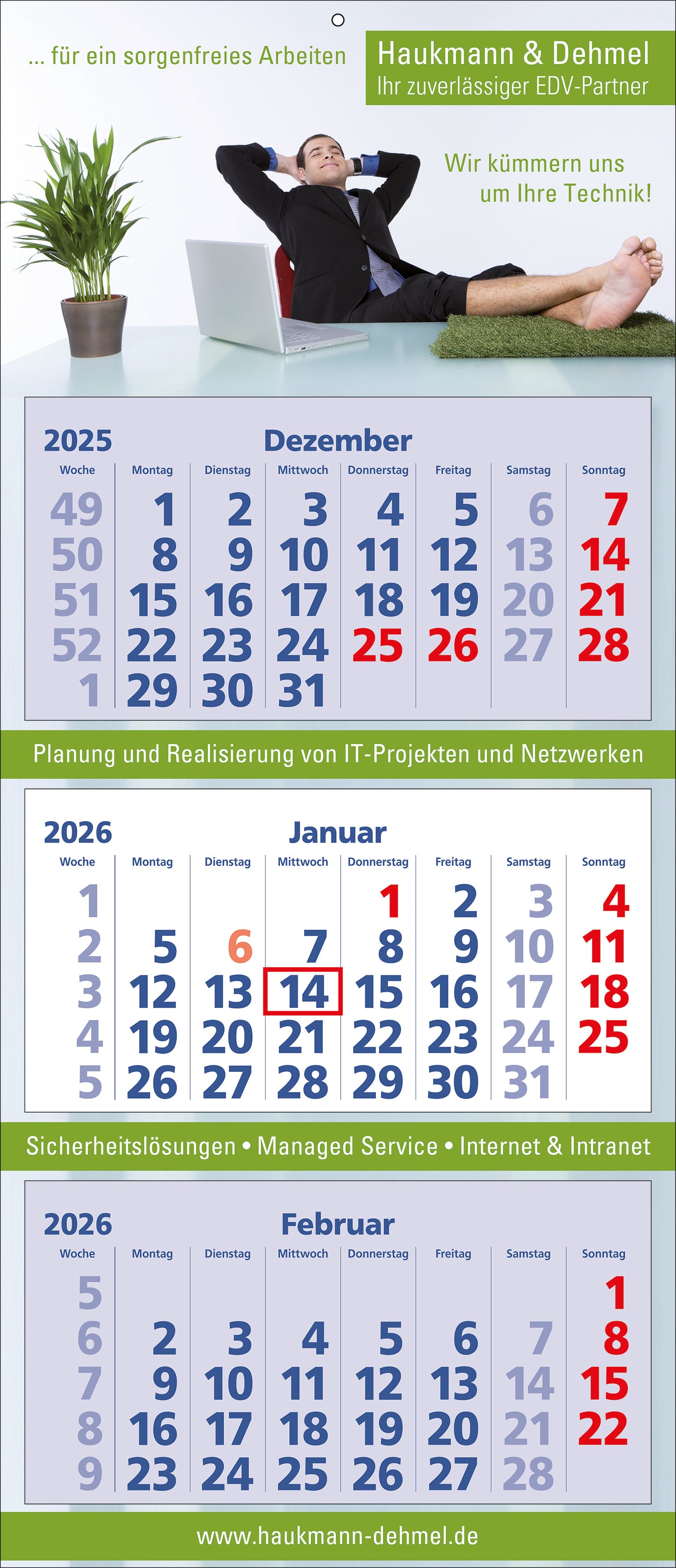 Wandkalender Classic (3 blokken)-Wit