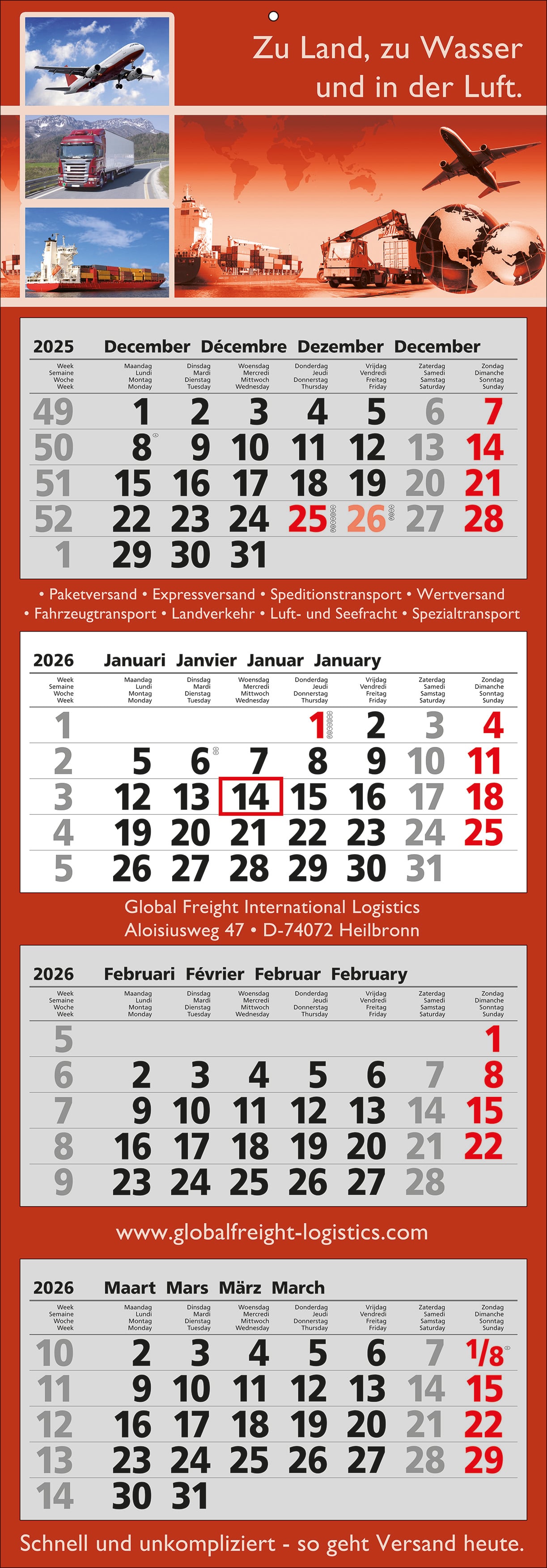Wandkalender Classic (4 blokken)-Wit