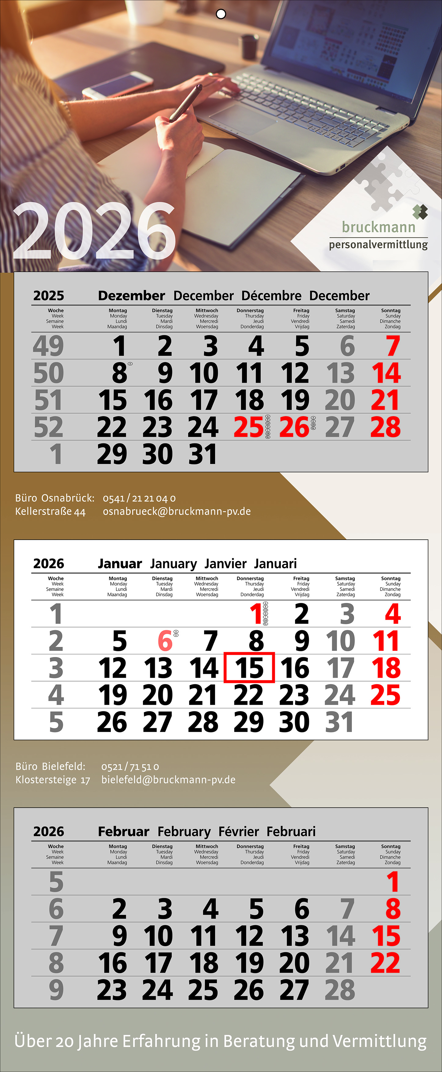 Wandkalender Premium (3 blokken)-Wit