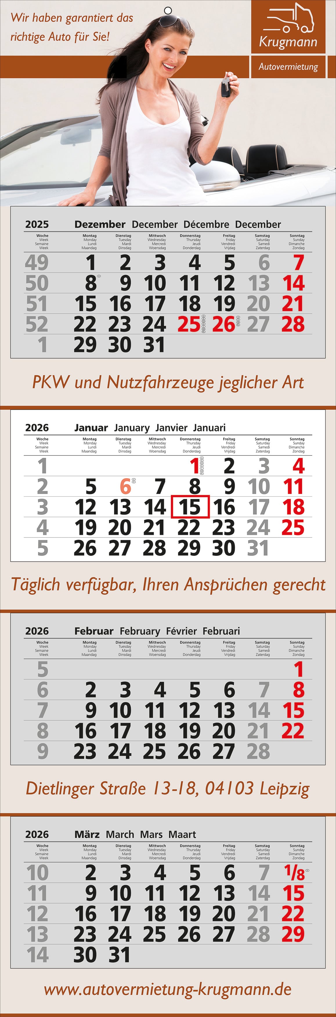Wandkalender Premium (4 blokken)-Wit