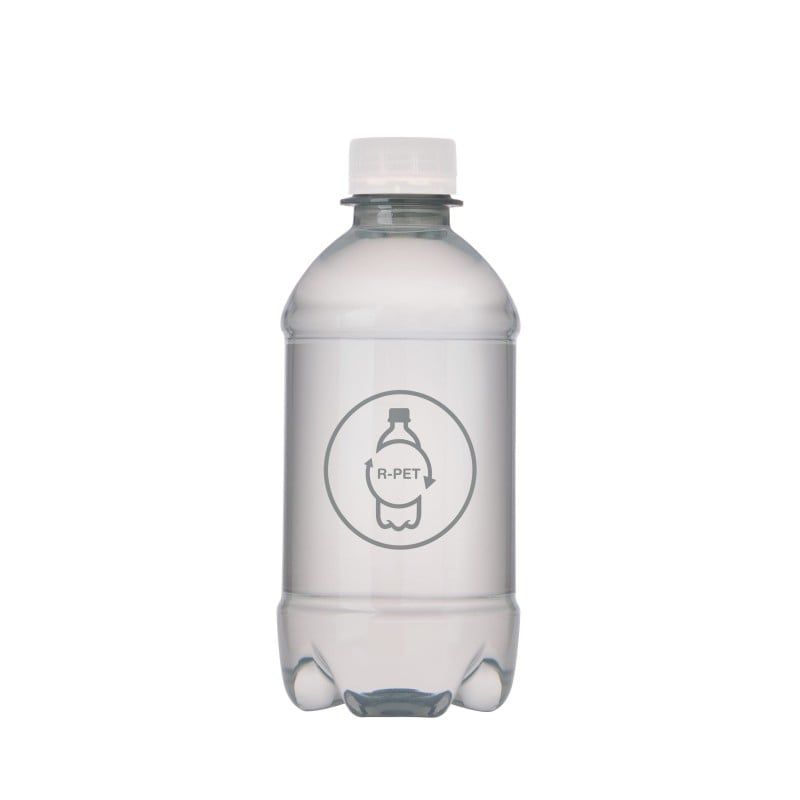 Waterflesje met bronwater 330ml - rPET - platte dop - diverse kleuren-Wit