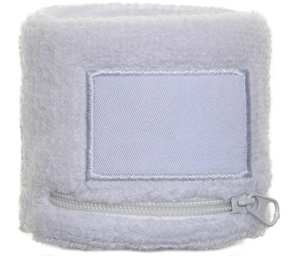 Zip Zweetbandje met label-1 kleur-Wit, #ffffff